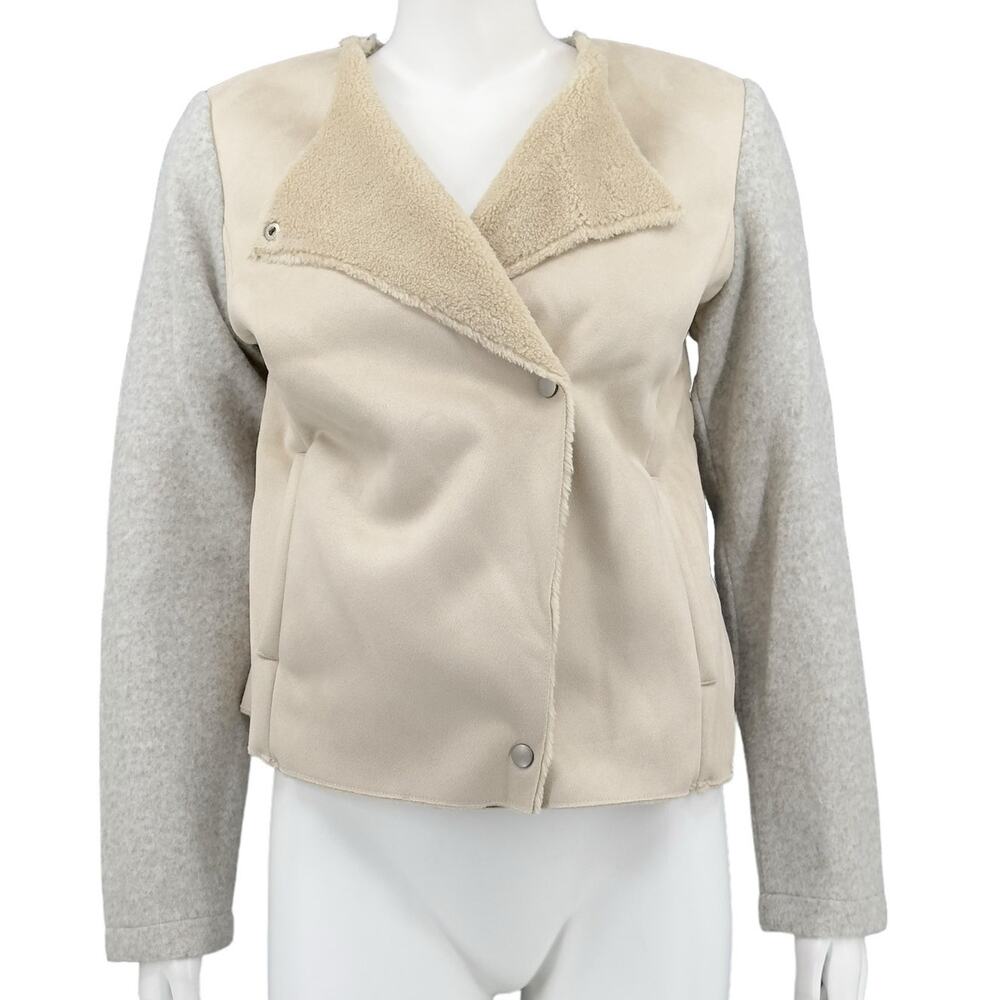 BB Dakota Jacket Womens Small Tan Bone Glenna Sueded Blazer Sherpa Office Work
